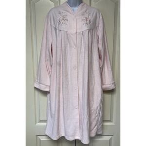 Colette Miss Elaine‎ Robe Housecoat Pink Pockets Floral Embroidery Grandma Large